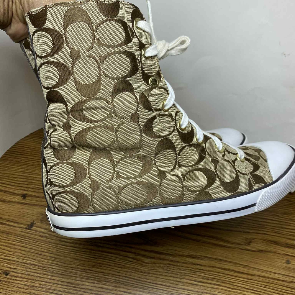 Coach Women's Bonney Sherling Brown and Tan High Top Signature Sneakers Size 10B - Picture 3 of 12